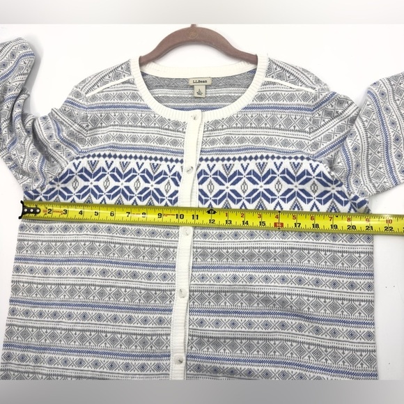 LL Bean Womens Fair Isle Cardigan Sweater Size L Petite Cotton Cashmere Nordic - Picture 6 of 8